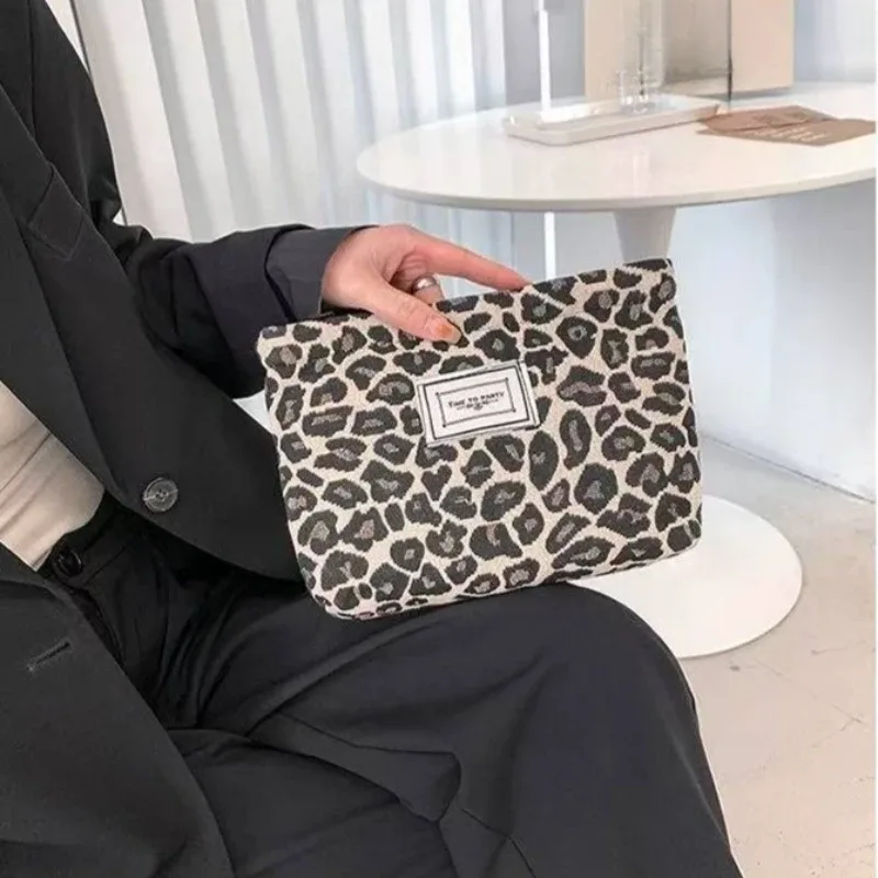 grand sac à cosmétiques léopard pour femmes, sac de maquillage en toile à fermeture éclair, organisateur de maquillage de lavage de voyage, trousse de beauté, pochette