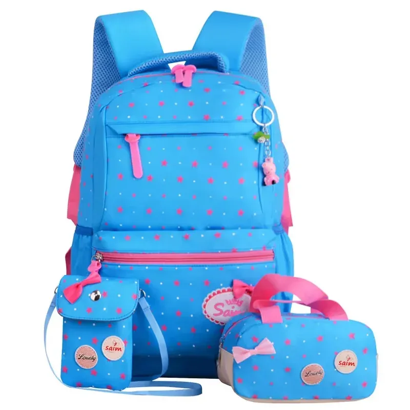 sac dos polyester point rose cœurs rouges bleus nœuds noirs pochette crayon sacs école filles voyage