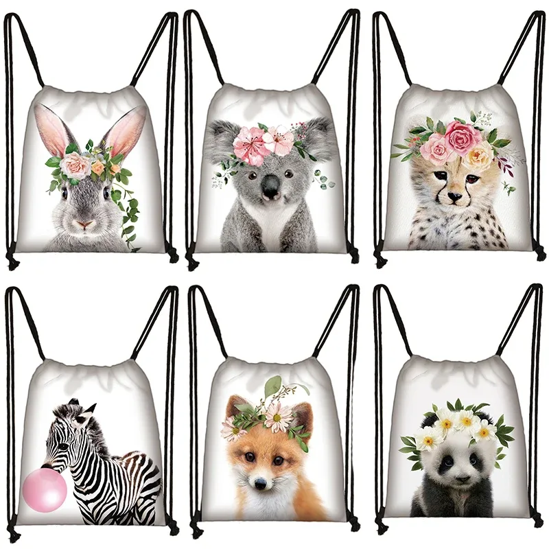 sac à cordon de serrage mignon animal koala femmes hommes mode sac de rangement panda/zèbre fille voyage loisirs sac à dos pliable