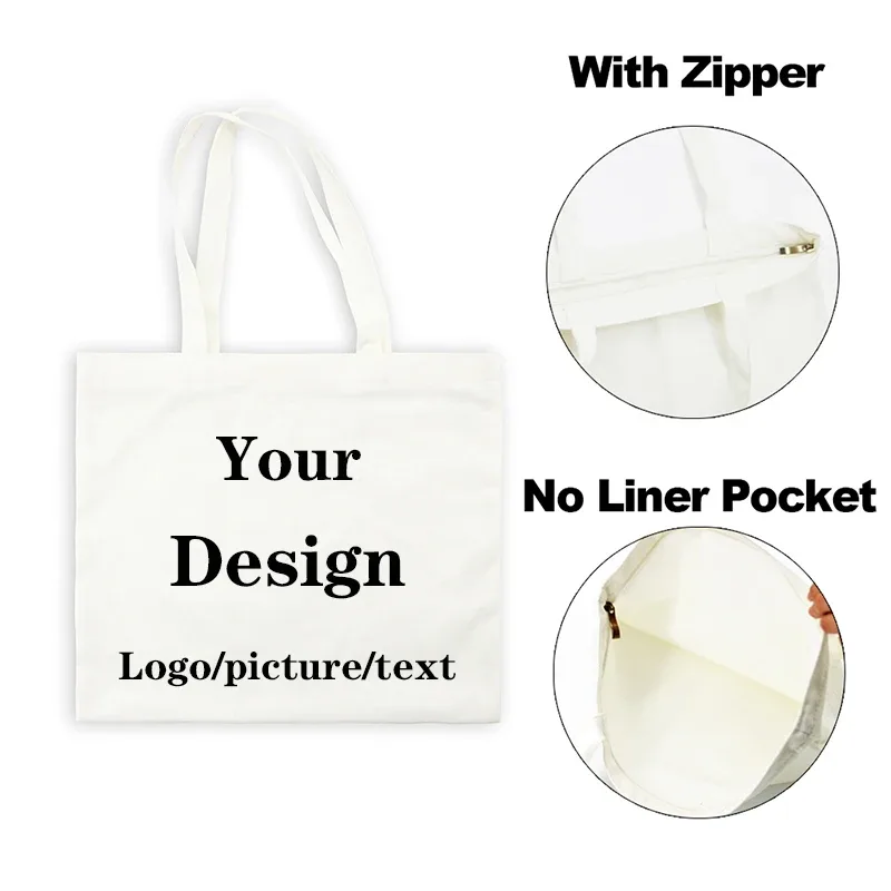 sac fourre-tout personnalisé ajoutez votre texte/logo/image sacs à provisions de conception originale sac à main avec fermeture éclair sacs en toile de mode pour femmes