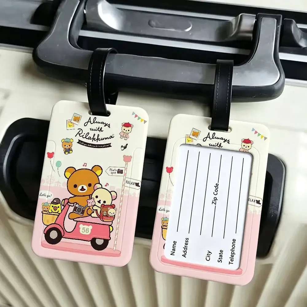 étiquette bagage plastique pvc motif rilakkuma fruits coeurs ballons rectangle poignée anti-perte voyage école usage journalier