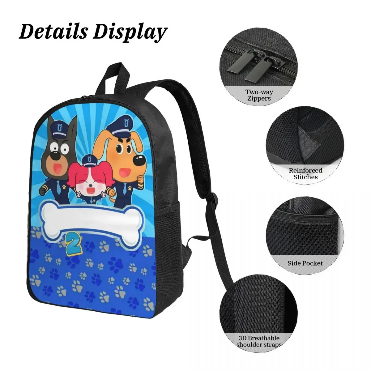 shérif labrador sac à dos étudiant garçons filles bookbag sac d'école ordinateur sacs à bandoulière 3ps sac à déjeuner isolé trousse à crayons