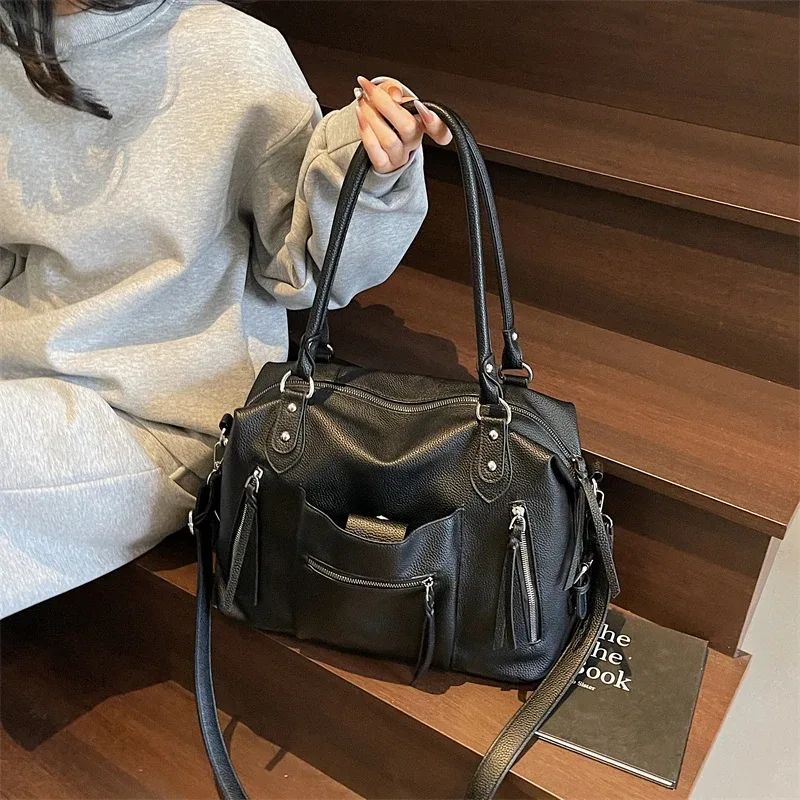 sac à bandoulière en cuir souple de haute qualité pour femmes, marque de luxe, design décontracté, usage quotidien, fourre-tout décontracté, style hiver