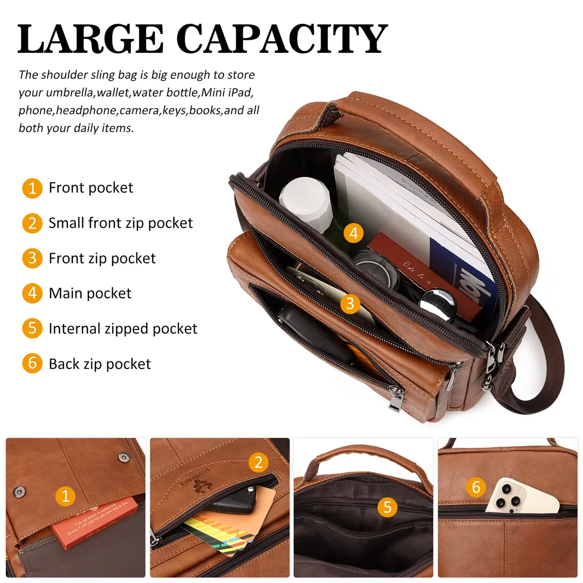 humerpaul – petit sac messager en cuir véritable pour hommes, sac à bandoulière de capacité, sac à main d'affaires pour le travail