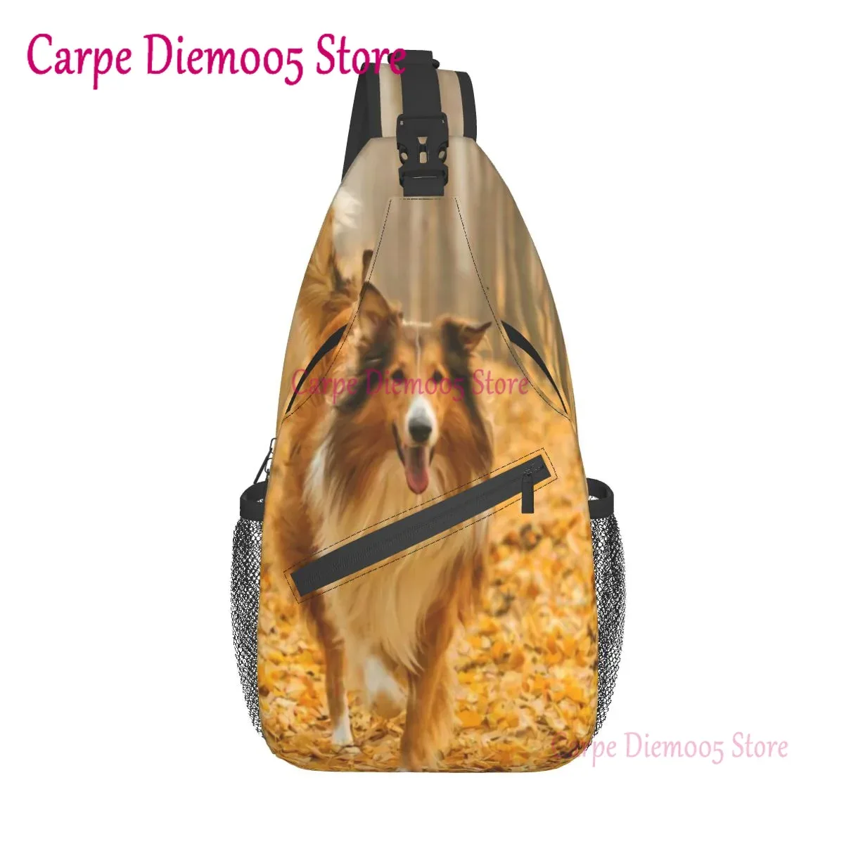 sac dos polyester motif chien floral petit format bandoulière poches extérieures voyage jour randonnée