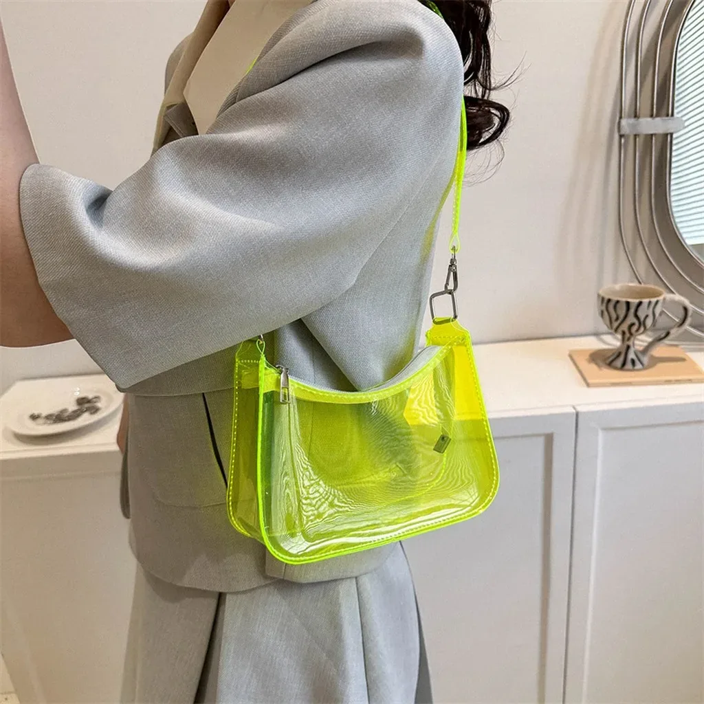 sac à bandoulière en pvc polyvalent pour femmes, sac sous le bras couleur bonbon, sac à main transparent tendance pour les rendez-vous et les trajets quotidiens