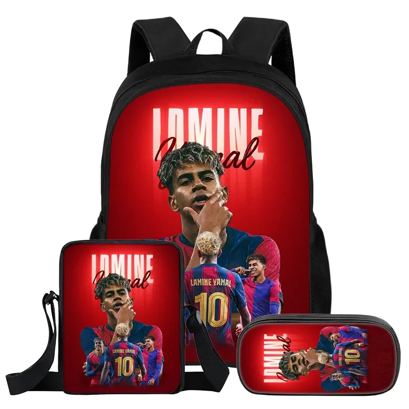 l-lamin yamal – ensemble de 3 pièces pour enfants, sac à dos d'école, sac à bandoulière, sacs à crayons, sac à livres, sac à dos de star de football, meilleur cadeau