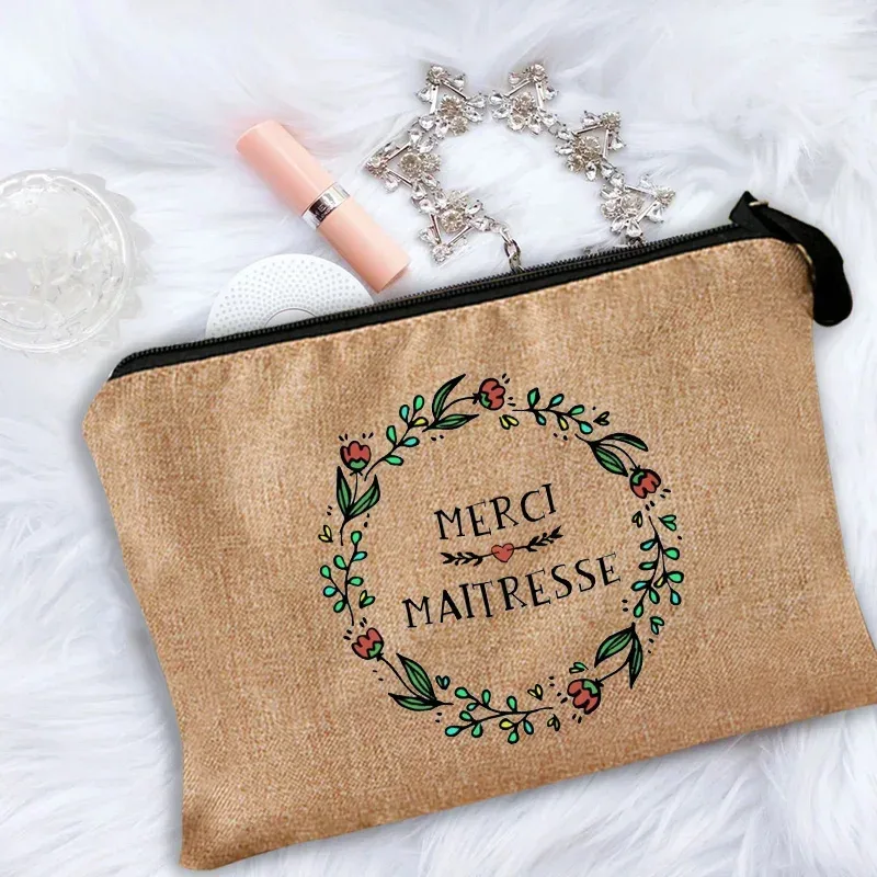 trousse de maquillage pour femmes, trousse à cosmétiques pour enseignant merci maîtresse, sac de rangement pour maîtresse, sac à main, pochettes à fermeture éclair, cadeau pour enseignant
