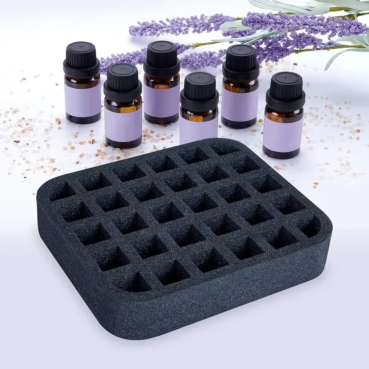 organisateur de rangement amovible à 30 compartiments rembourrés en mousse pour 30 flacons de 15 ml de vernis à ongles ou d'huiles essentielles.