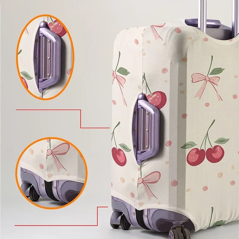 housse de protection pour bagages à motif de pois blanc laiteux cherry bow, adaptée aux housses de bagages de 18 à 32 pouces, gants pour poignée de bagage