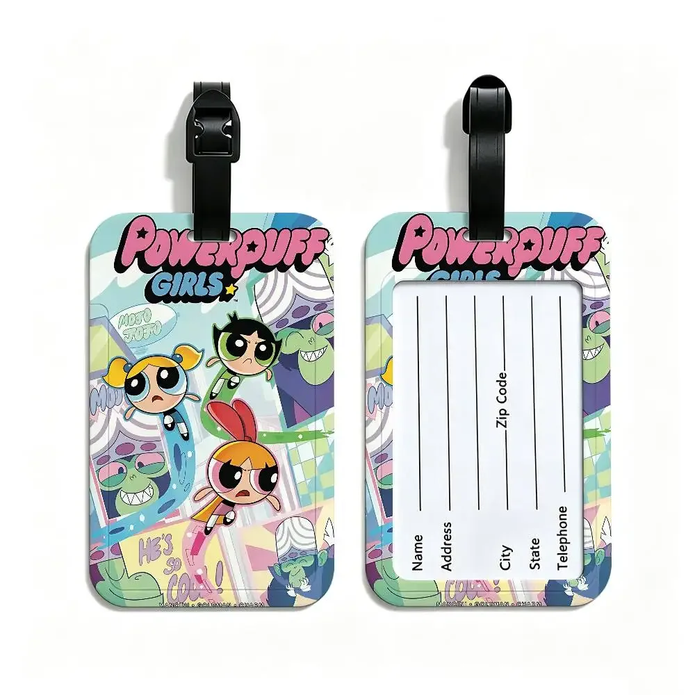 porte-carte d'informations en pvc the-powerpuffs-g-girls, étiquette de bagage anti-perte, étiquette de nom imperméable pour les voyages