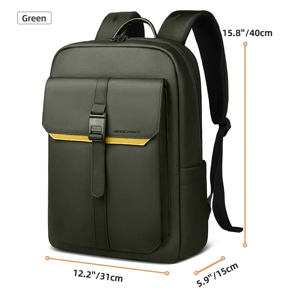 hk – sac à dos d'affaires élégant pour hommes, étanche, à rabat de 15.6 pouces, pour ordinateur portable, plusieurs poches, sac de jour décontracté pour le travail et l'école