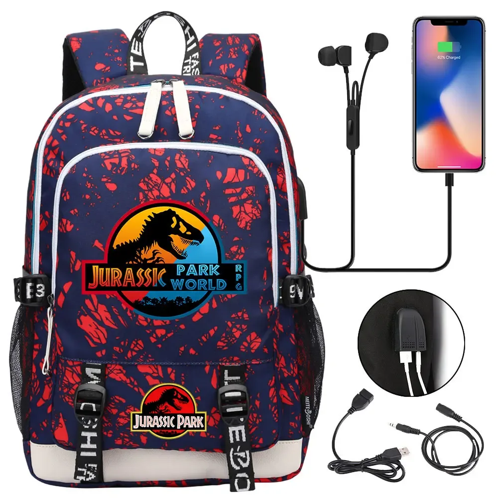 jurassic park world dinosaure adolescent usb charge sac à dos pour ordinateur portable femmes hommes filles garçons enfants école livre sac voyage sac à dos