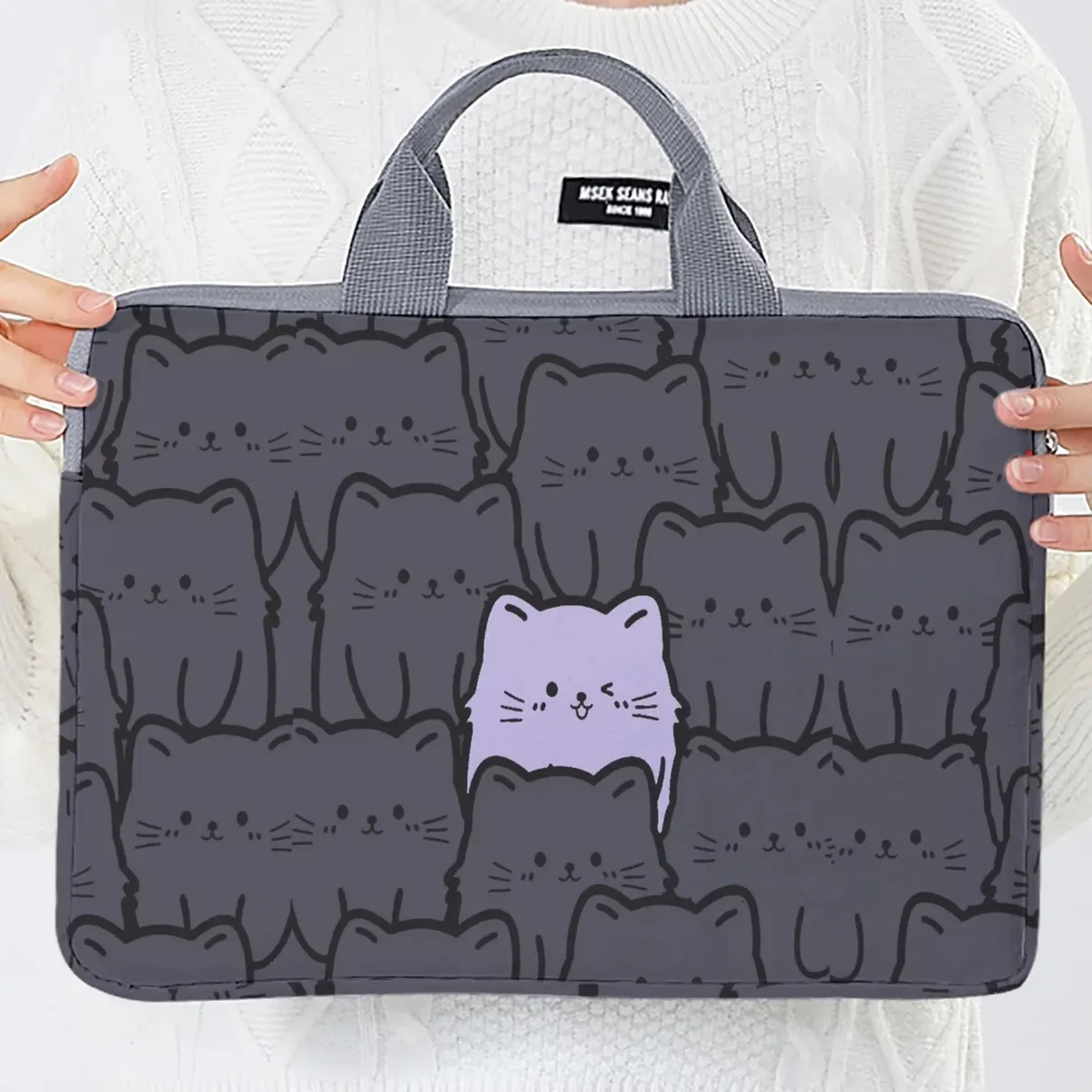 sac à main pour ordinateur portable avec imprimé chat, résistant aux chocs, sac de transport portable avec poignée pour ordinateur portable, voyage, école