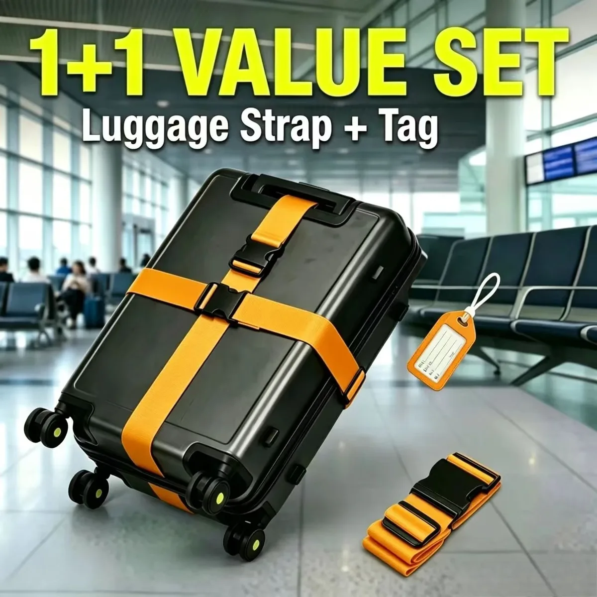ceinture bagage polyester colorée badge identification sangle régulable longueur attachement sac main voyage travail bleu rouge vert jaune orange