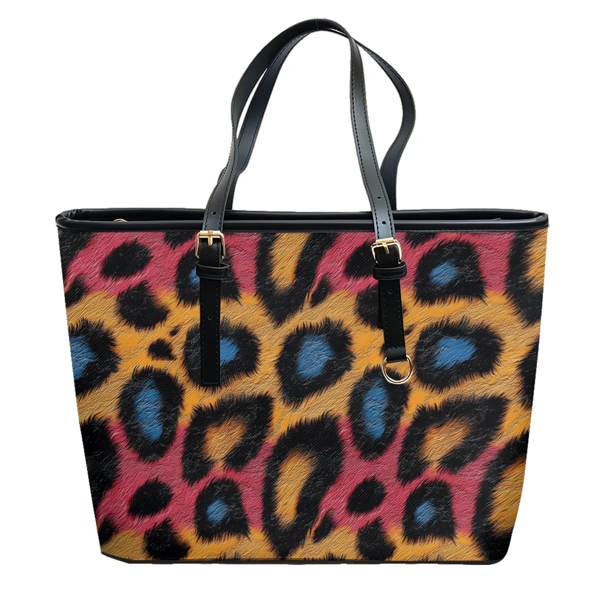 sac voyage polochon oxford université motif géométrique taches marron fond noir décontracté polyvalent week end