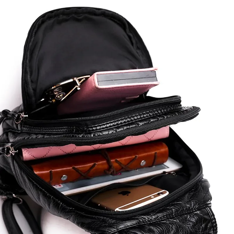 sacs à dos en cuir pu pour femmes, petit sac de voyage en cuir souple, sac à dos brodé pour dames