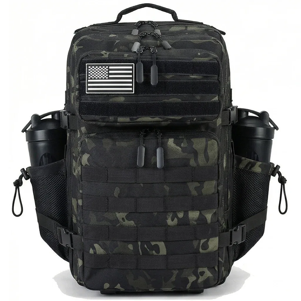 sac dos oxford université camouflage kaki noir bandes velcro ceinture coussin air imperméable usage voyage randonnée camping