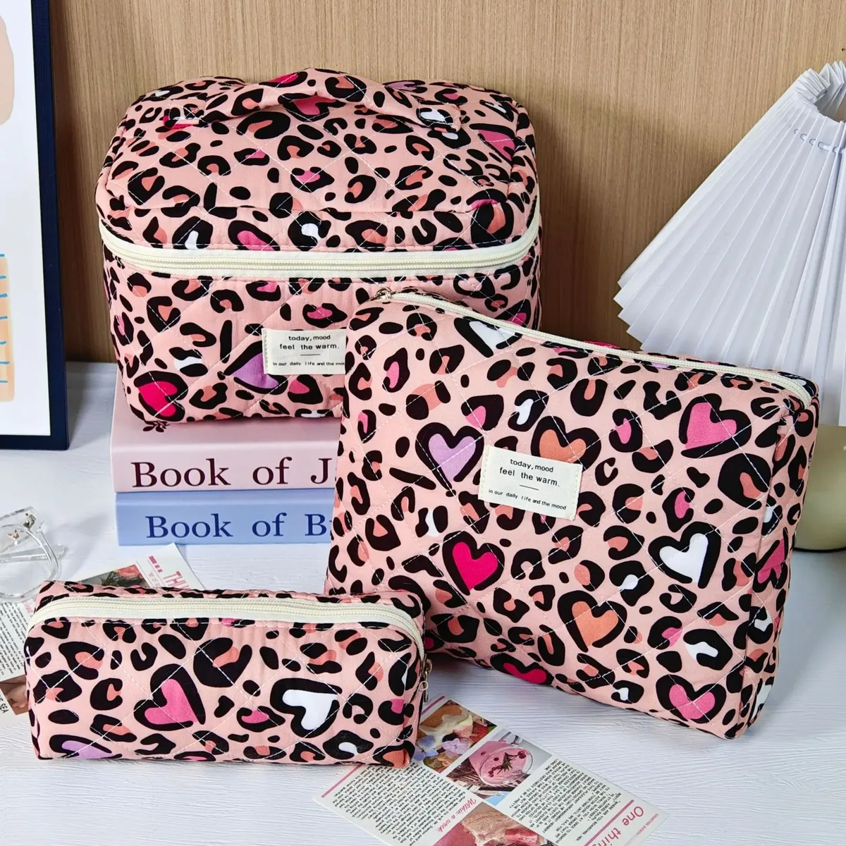 trousse de maquillage à imprimé floral de grande capacité, sac de rangement de cosmétiques de voyage portable, sac de style urbain simple avec doublure en polyester pour femmes