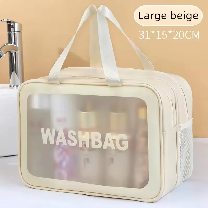 sac de maquillage double transparent en pu avec séparation sec-humide, sac de rangement cosmétique portable pour les voyages, le fitness et la natation