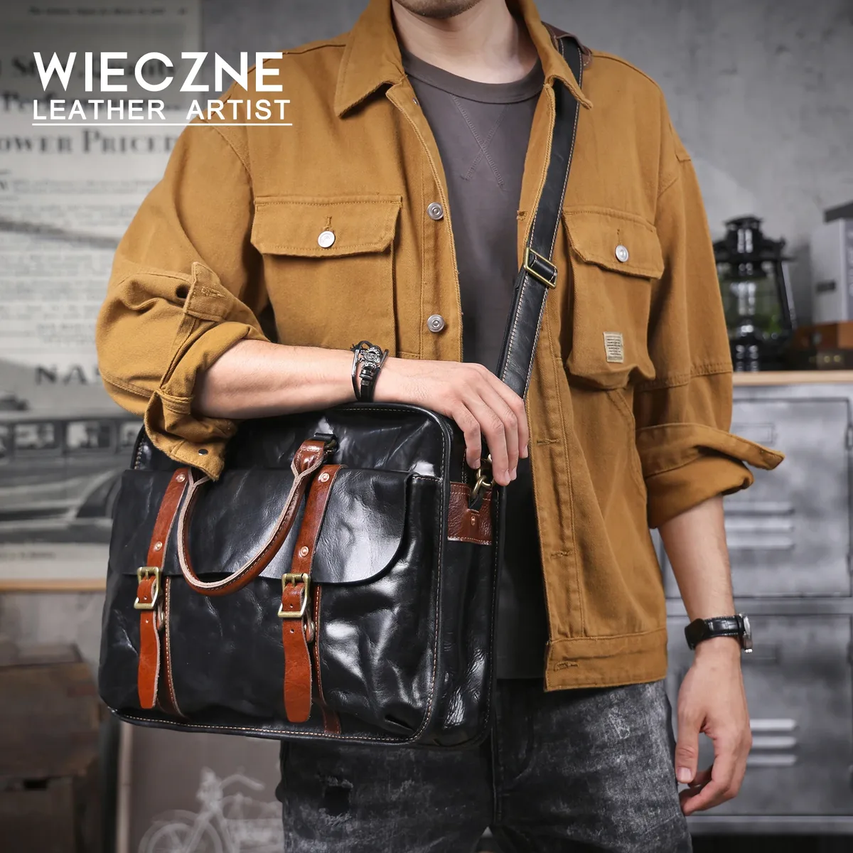 sacoche cuir véritable cuir vache noir marron bandoulière poignée amovible forme rectangulaire ouverture zippée poche rabat toile doublure usage voyage business décontracté