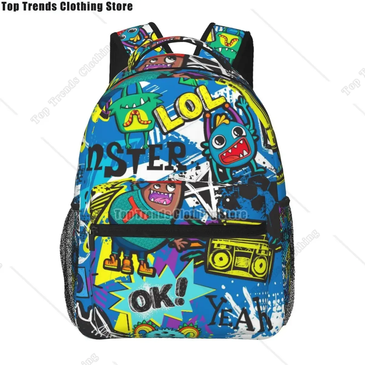 sac dos polyester imprimé graffiti omg savage symboles coeurs unisexe voyage école ordinateur portable
