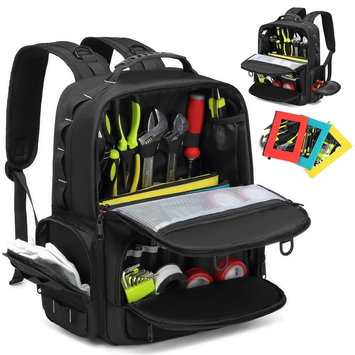 sac à dos à outils robuste pour hommes, rangement d'outils avec 3 pochettes à outils, organisateur d'électricien, plombier, sacs à outils pour travailleurs d'entretien