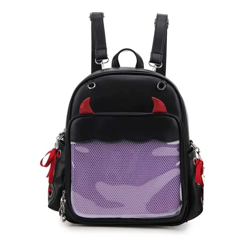sac à dos gothique ita de grande capacité avec poche transparente pour femme, présentoir d'insigne, punk, de jour, cosplay, 3 voies