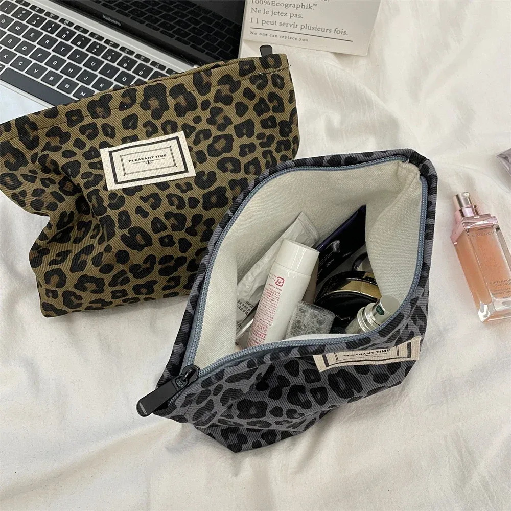 sacs à cosmétiques college léopard pour femmes, trousse de maquillage portable simple pour dames, sacs à main de voyage en plein air, sac de rangement de lavage féminin, mode