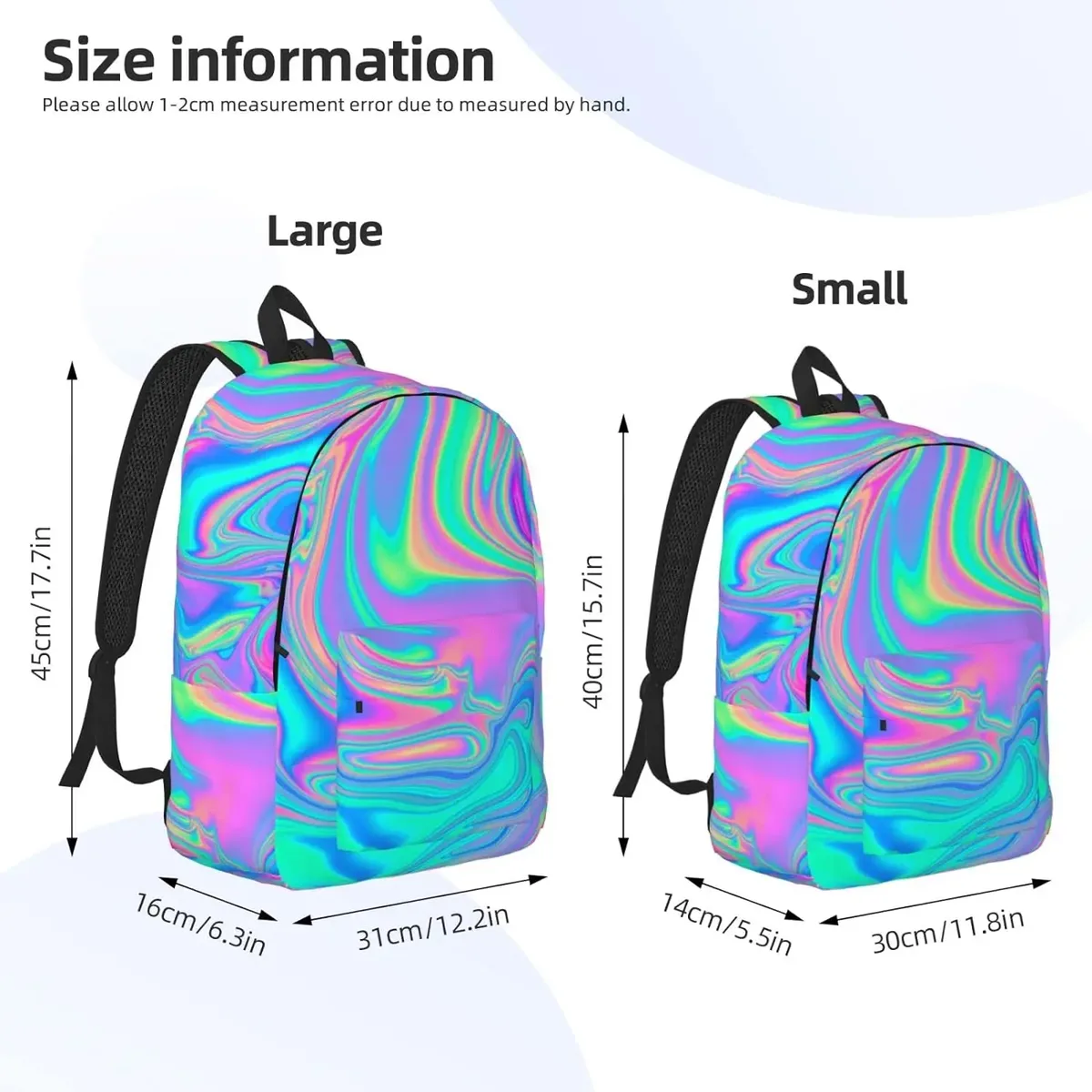 sac à dos en toile pour homme et femme, léger, décontracté, irisé, marbré, holographique, bergame, sac pour ordinateur portable, voyage, extérieur