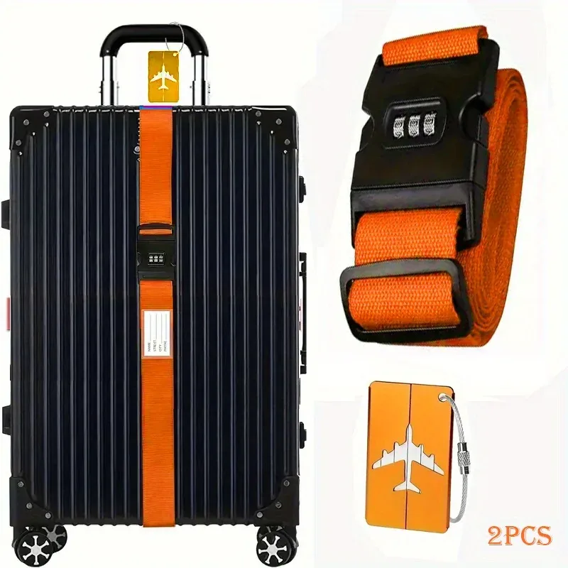 lot de 2 sangles de bagages de voyage, ensemble d'étiquettes de bagages, ensemble de cadenas à combinaison avec étiquettes