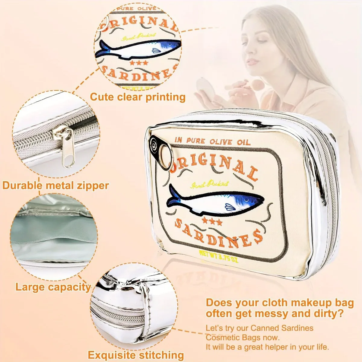trousse de toilette mignonne motif sardine, trousse de toilette de voyage, trousse de toilette étanche, sac de rangement pour accessoires, excellent cadeau pour les vacances