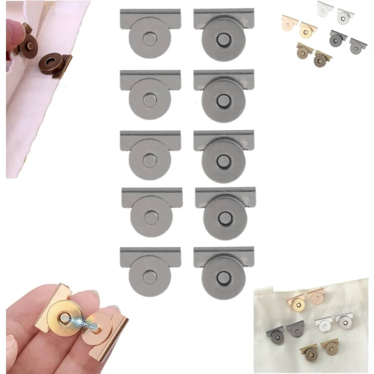 fermoir magnétique métal rose argent doré marron sacs vêtements bricolage anse pression puissant couture set cinq paires