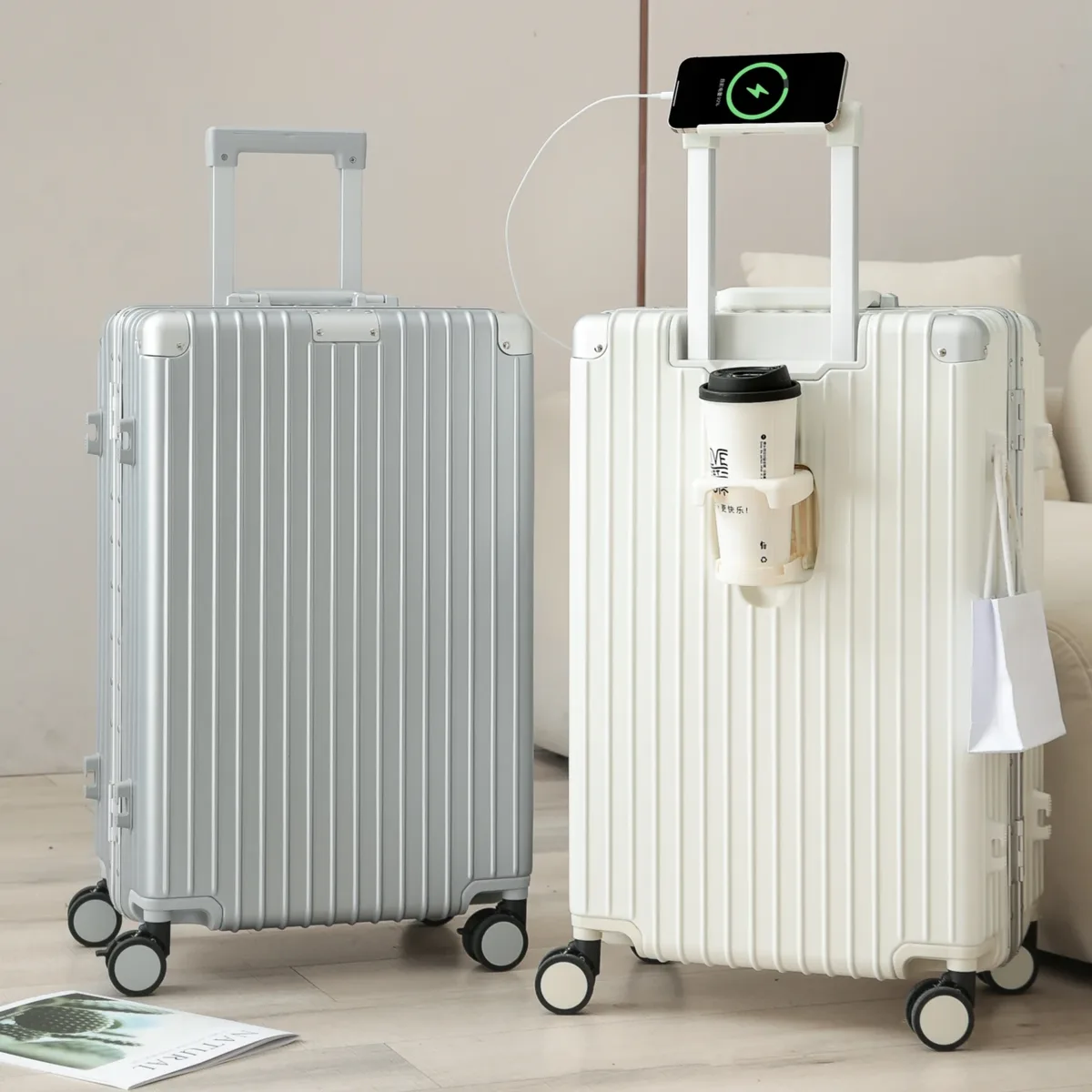 Valise à roulettes 20/24/26/28 pouces, coque rigide en PC, avec cadre en aluminium, serrure TSA, valise de voyage à roulettes pivotantes