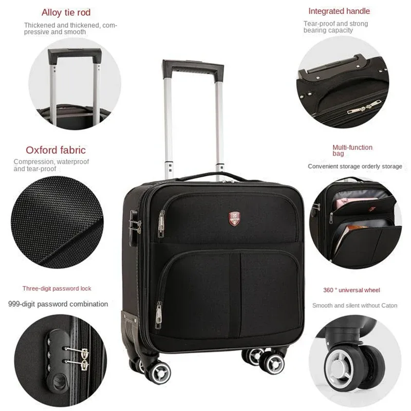 16 18 pouces oxford tissu bagages petite valise légère mot de passe embarquement valise de voyage roue universelle mini boîte en cuir, maleta viaje cabina
