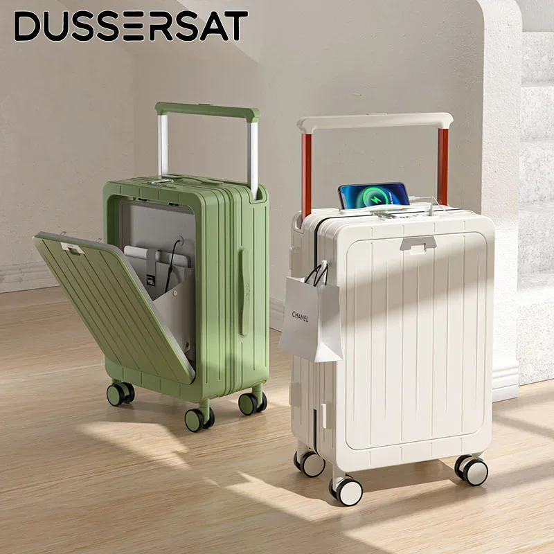 valise bagage roulettes abs blanc vert motif lignes horizontales poignée télescopique compartiment avant roues toupie usage voyage affaires
