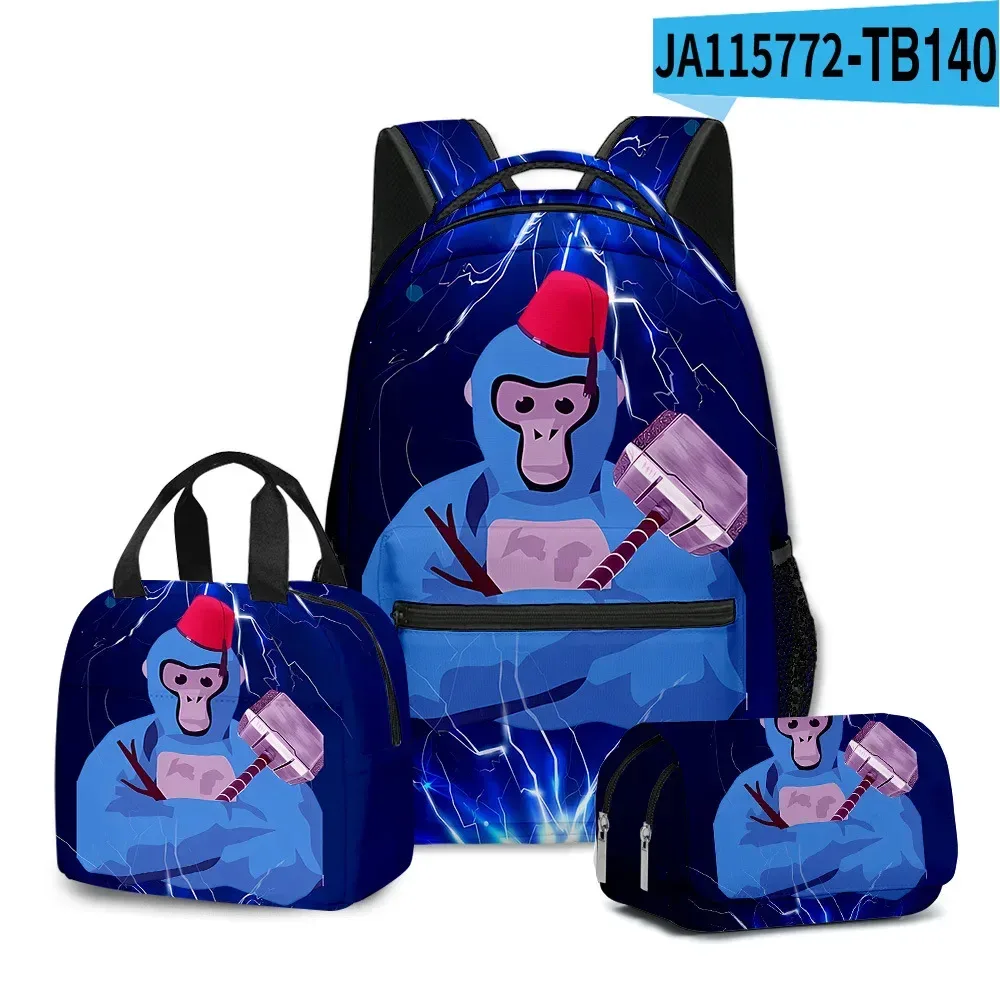 sac à dos d'école pour étudiants, sac à dos portable pour ordinateur portable, sac à déjeuner portable, trousse à crayons, imprimé 3d, motif gorilla classique, populaire et amusant, 3 pièces/ensemble