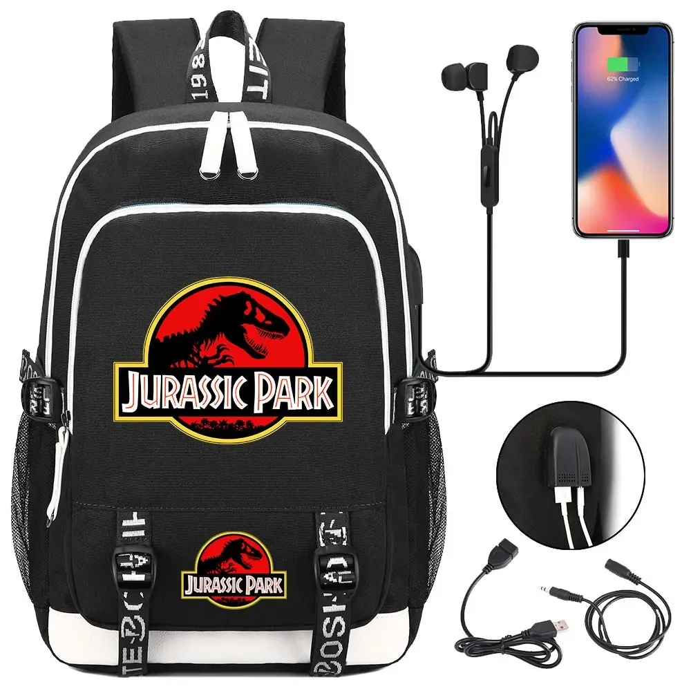 jurassic park world dinosaure adolescent usb charge sac à dos pour ordinateur portable femmes hommes filles garçons enfants école livre sac voyage sac à dos