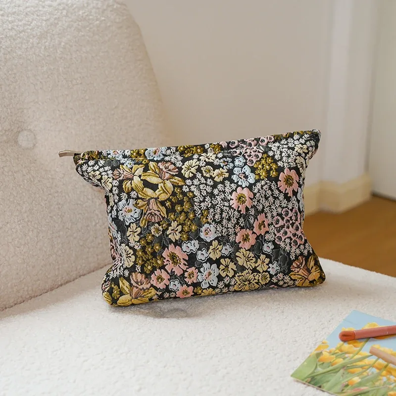 sac de maquillage à fleurs colorées pour femmes, grande capacité, sac de rangement portable pour changement de cosmétiques, trousse de toilette de voyage, sac de doublure de banlieue
