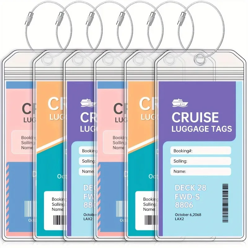 étiquette bagage plastique transparente blanc rouge marron croisière lot cinquaine identification valise nom date numéro compartiment