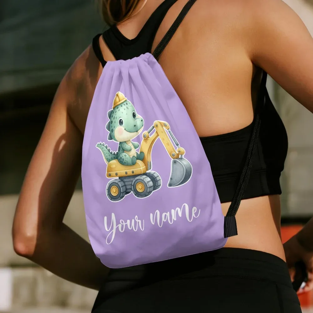 sac à dos personnalisé avec nom/texte dinosaure et excavateur, sac de sport personnalisé, sac de voyage léger, sac de rangement pour salle de sport, 12 couleurs