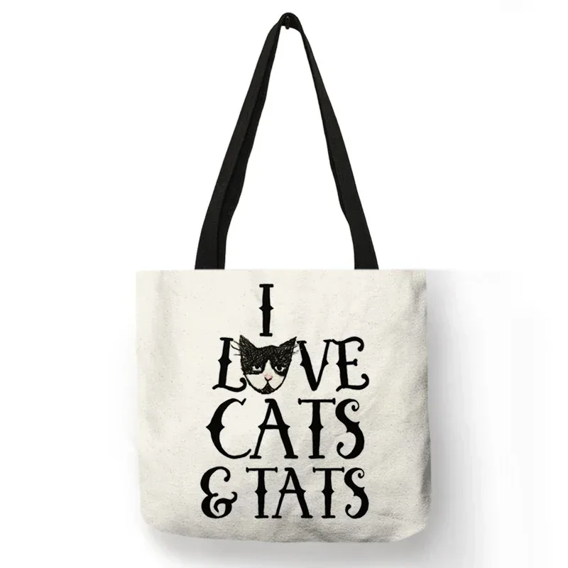 sac à bandoulière imprimé chat noir pour femmes, fourre-tout, sacs à main, peinture artistique animale, sac de shopping graphique pour boutique, supermarché, fourre-tout de plage
