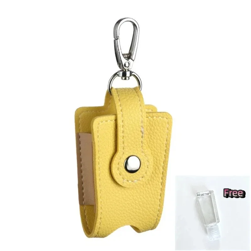 porte-désinfectant pour les mains en cuir pu avec porte-clés en métal, flacon vide rechargeable, s'adapte à la pochette, au sac à dos, aux clés