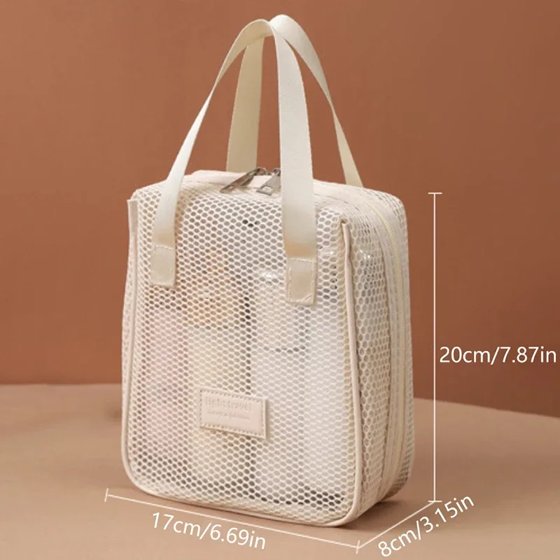sac de rangement de maquillage et de toilette en maille, sacs à main portables de voyage, lavage du corps, outils de douche, organisateur suspendu, pochette de rangement de cosmétiques