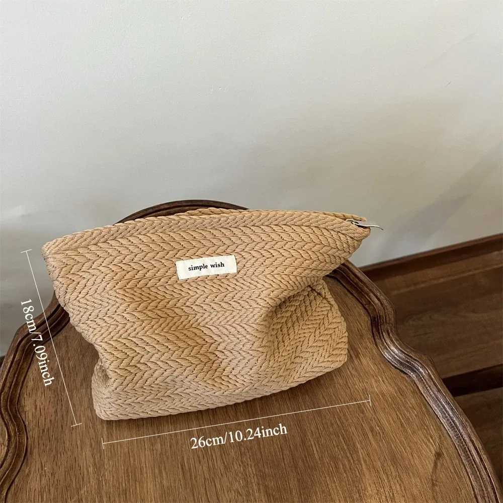 1 sac à maquillage en tissu tissé avec fermeture éclair, pochette minimaliste pour femme, trousse de toilette, cadeau idéal pour les voyages et l'usage quotidien