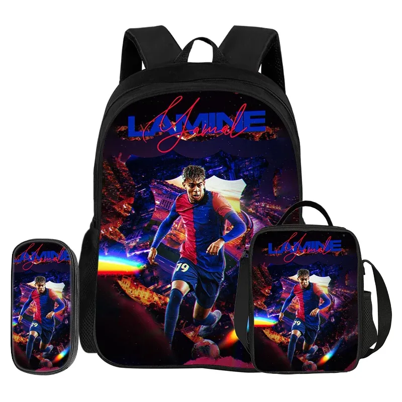 sac à dos football star, ensemble de 3 pièces, sac à dos scolaire l-lamin yamal, sacs à crayons, sac à livres, meilleur cadeau avec sac à lunch, sac à dos