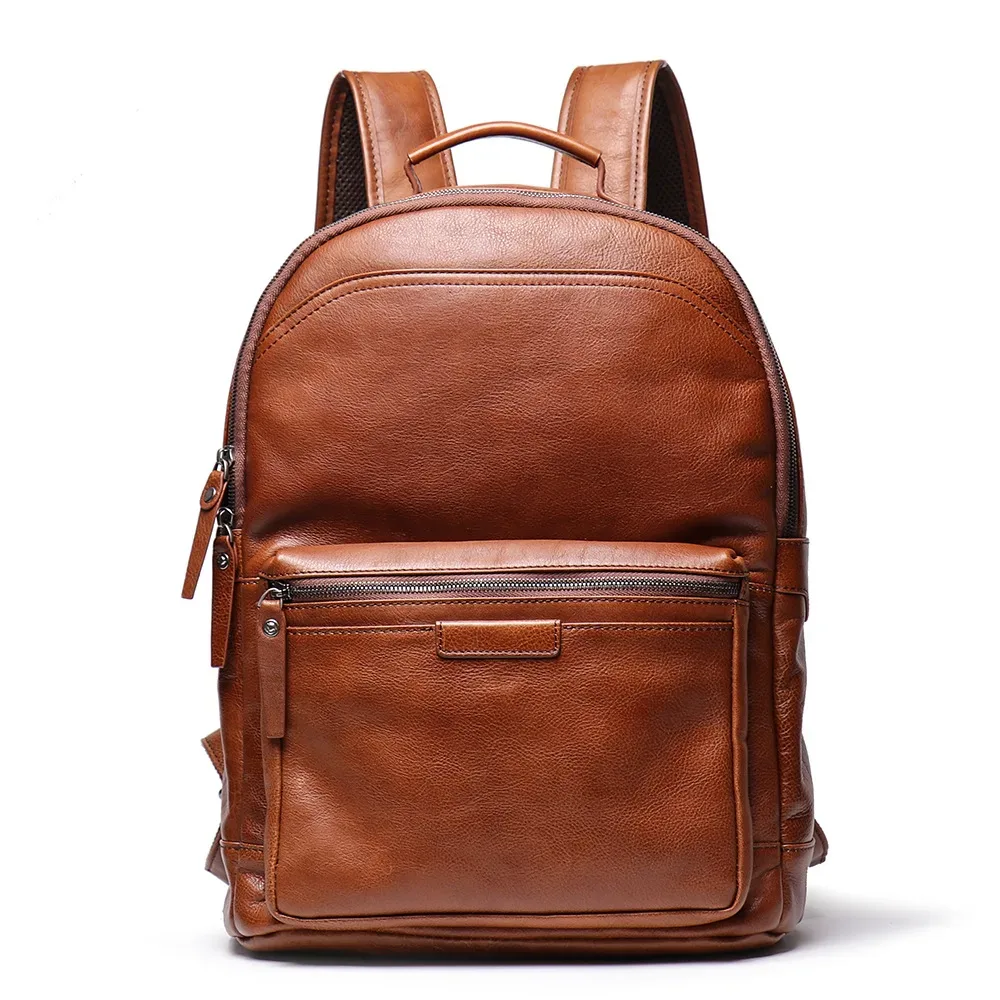 sac à dos en cuir véritable fait main de haute qualité pour homme, sac d'école, sac à dos pour ordinateur portable imperméable de luxe, sac de voyage, sac à dos vintage