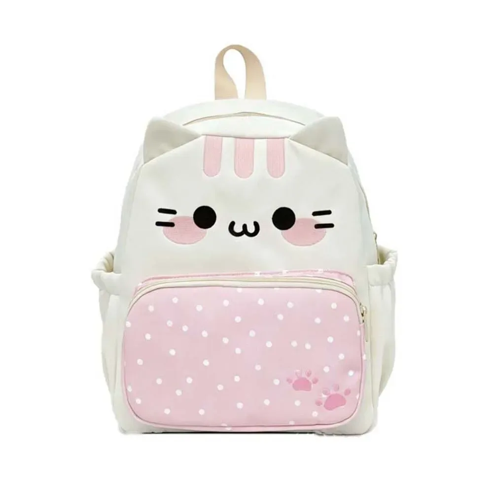 sac à dos pour chat de style japonais, grande capacité, design avec oreilles 3d, sac à dos kawaii, tons pastels, léger, motif à pois.