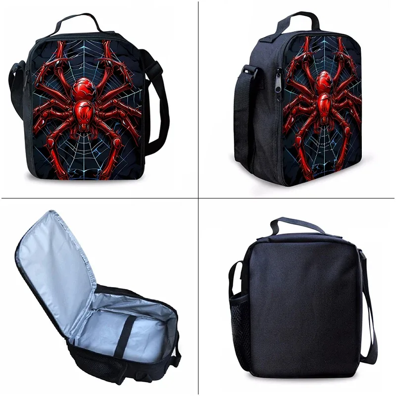 sac dos polyester arachnide rouge fond noir bandoulière arquée imperméable trousse toilette sac lunch enfants voyage
