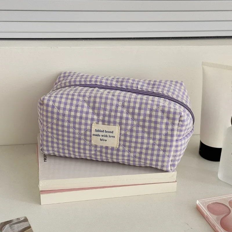 trousse de maquillage mignonne pour femmes, sac cosmétique portable de voyage, petite trousse de toilette à fermeture éclair à motif écossais, pochette de lavage, sacs de rangement